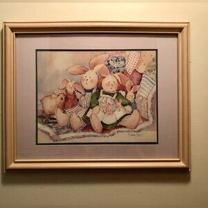 Rabbit Family 1998 Barbara Mock signed framed print